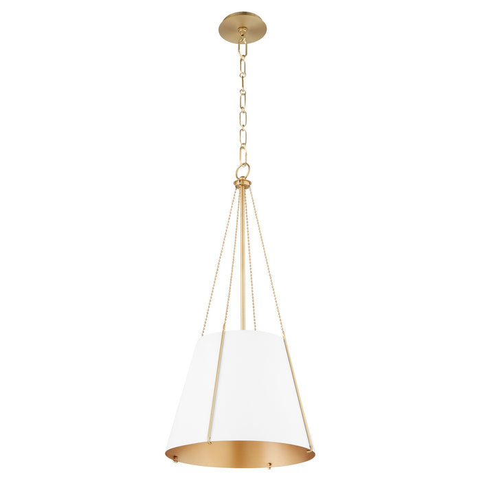 Quorum 862-1-0880 One Light Pendant, Studio White w/ Aged Brass