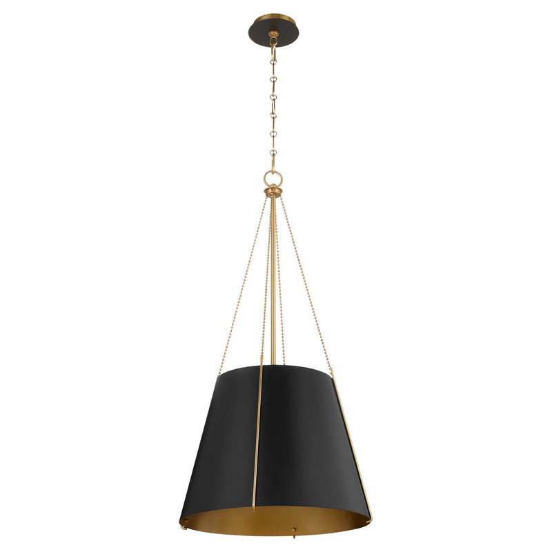Quorum 862-3-5980 Three Light Pendant, Matte Black w/ Aged Brass