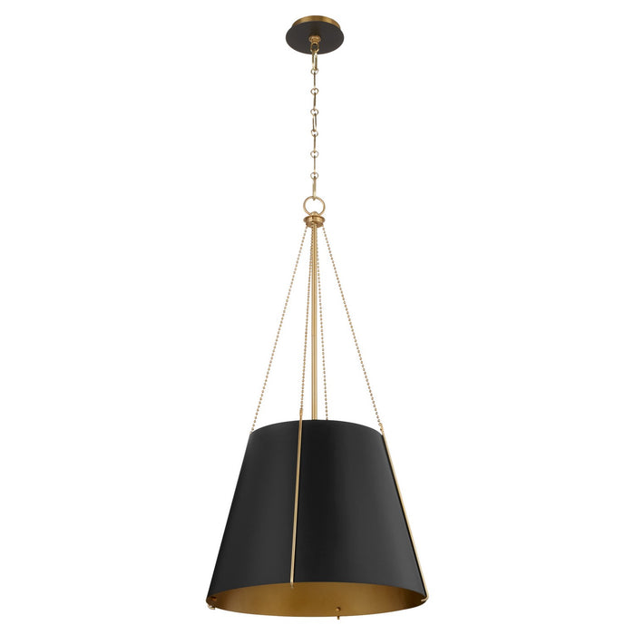Quorum 862-3-5980 Three Light Pendant, Matte Black w/ Aged Brass