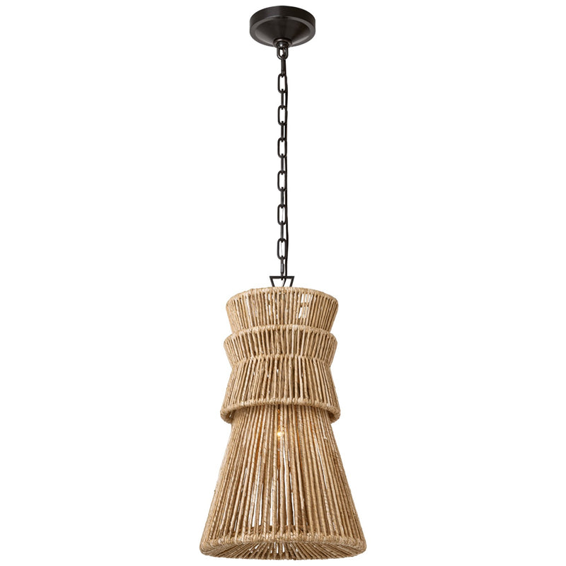 Visual Comfort Signature CHC 5021BZ/NAB LED Pendant, Bronze and Natural Abaca