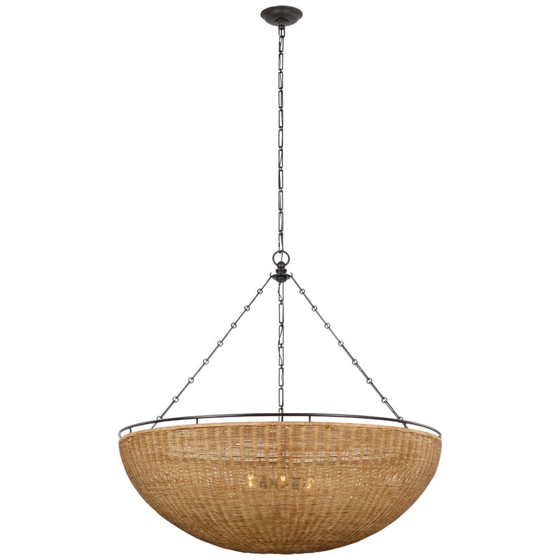 Visual Comfort Signature CHC 5639AI/NTW LED Chandelier, Aged Iron and Natural Wicker