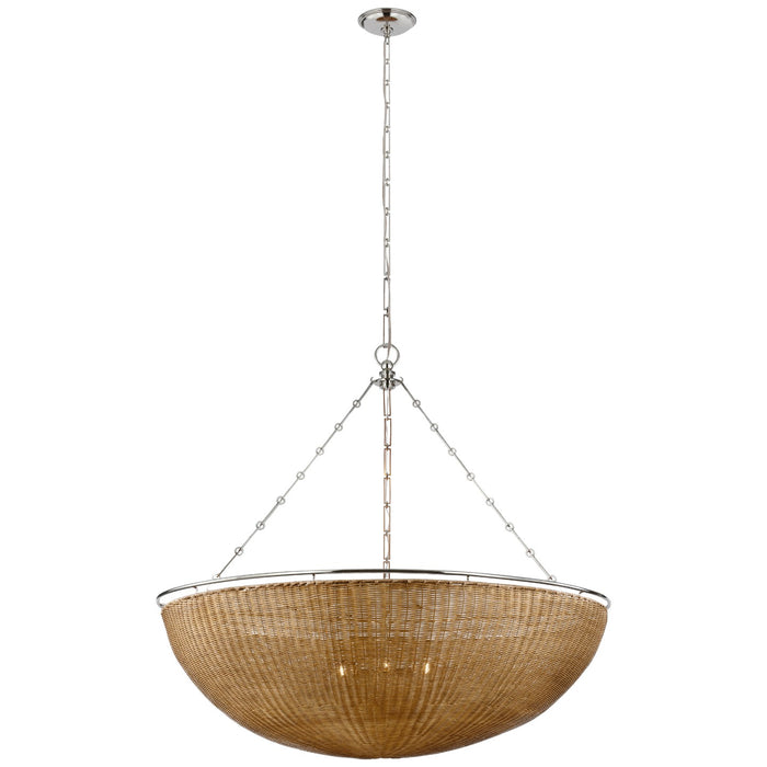Visual Comfort Signature CHC 5639PN/NTW LED Chandelier, Polished Nickel and Natural Wicker