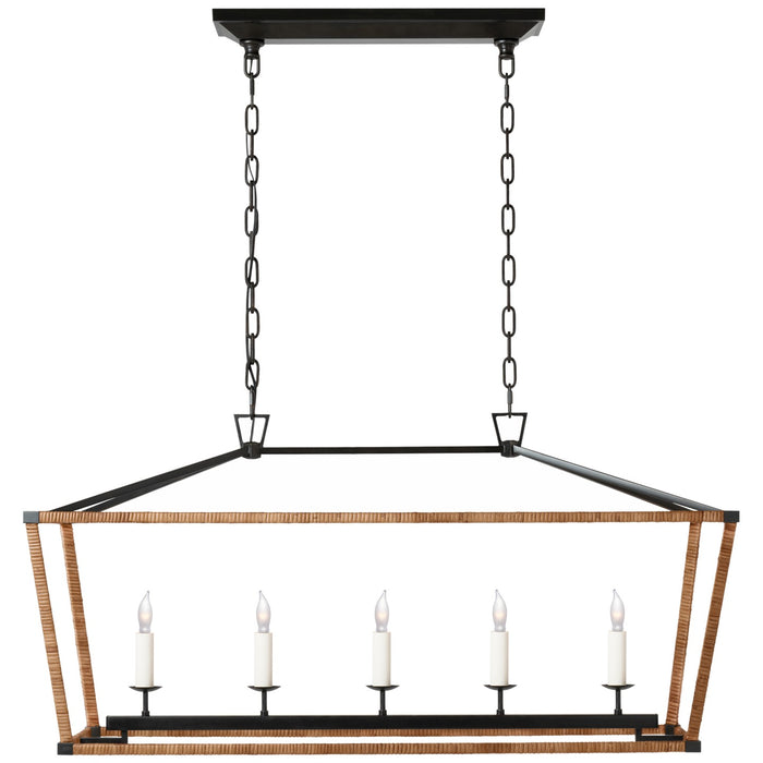 Visual Comfort Signature CHC 5765AI/NRT LED Linear Lantern, Aged Iron and Natural Rattan