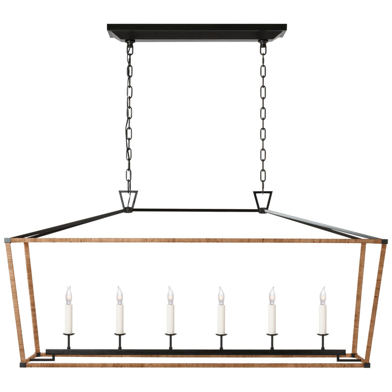 Visual Comfort Signature CHC 5766AI/NRT LED Linear Lantern, Aged Iron and Natural Rattan