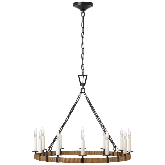 Visual Comfort Signature CHC 5872AI/NRT LED Chandelier, Aged Iron and Natural Rattan