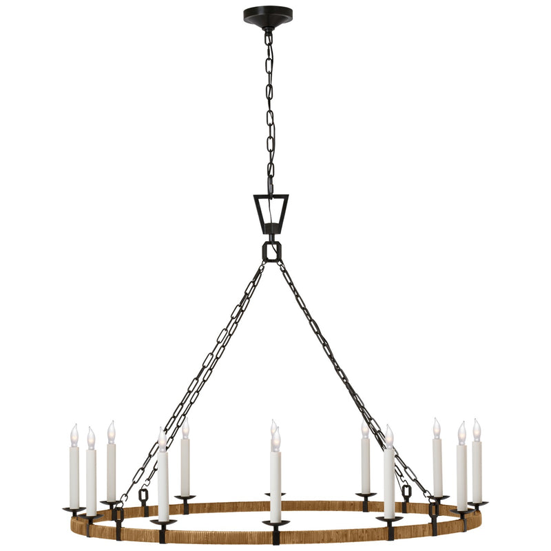 Visual Comfort Signature CHC 5874AI/NRT LED Chandelier, Aged Iron and Natural Rattan