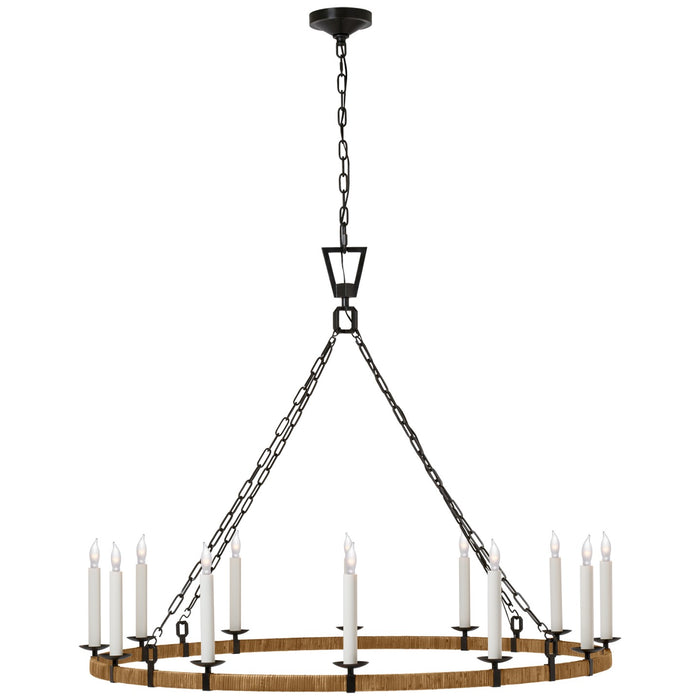Visual Comfort Signature CHC 5874AI/NRT LED Chandelier, Aged Iron and Natural Rattan