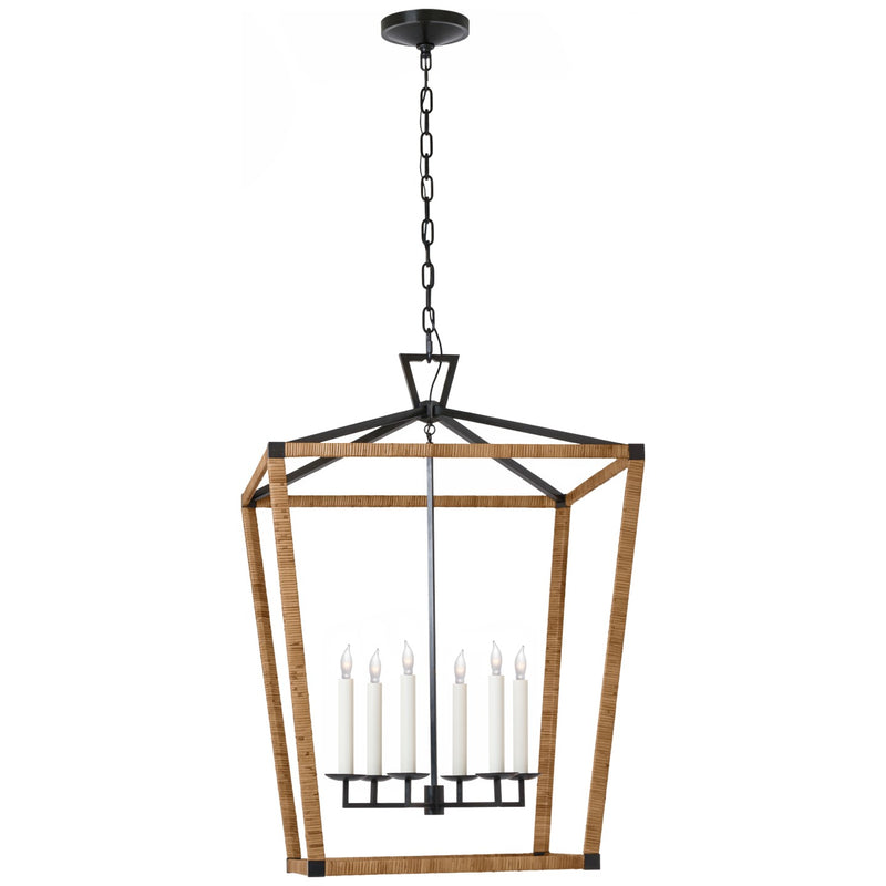Visual Comfort Signature CHC 5881AI/NRT LED Lantern, Aged Iron and Natural Rattan