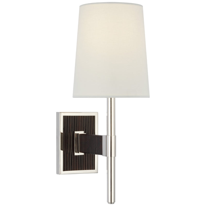 Visual Comfort Signature SK 2555PN/BRT-L LED Wall Sconce, Polished Nickel and Black Rattan