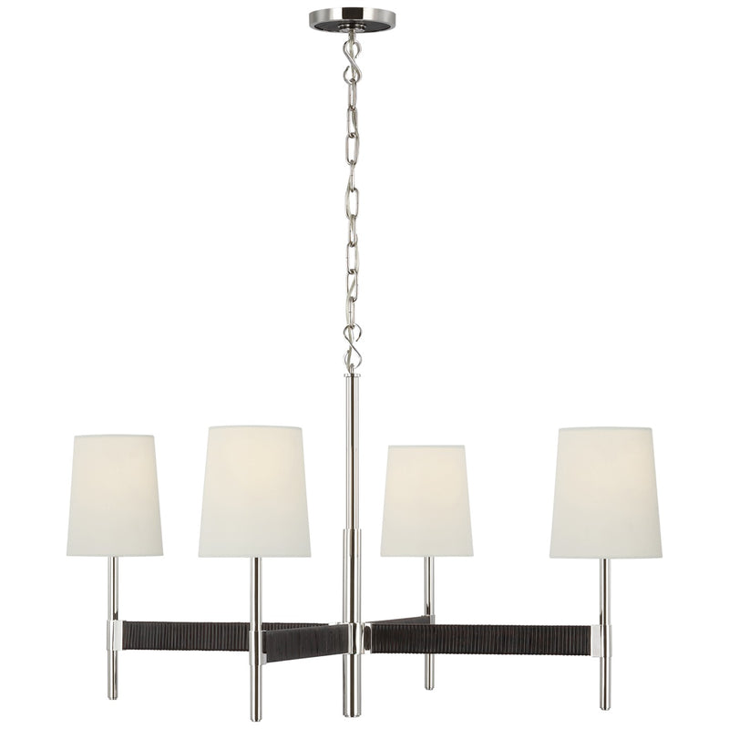 Visual Comfort Signature SK 5555PN/BRT-L LED Chandelier, Polished Nickel and Black Rattan