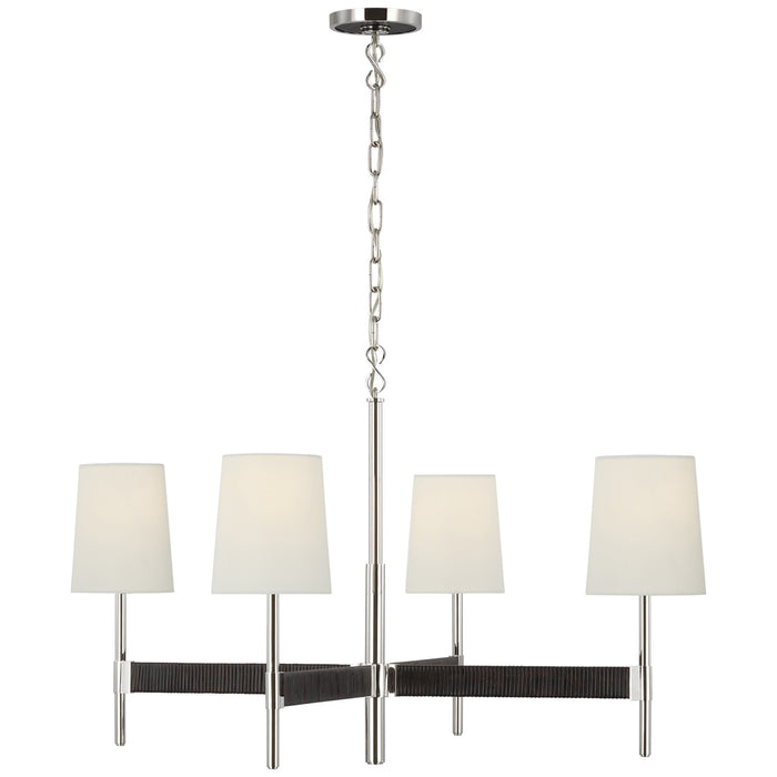 Visual Comfort Signature SK 5555PN/BRT-L LED Chandelier, Polished Nickel and Black Rattan