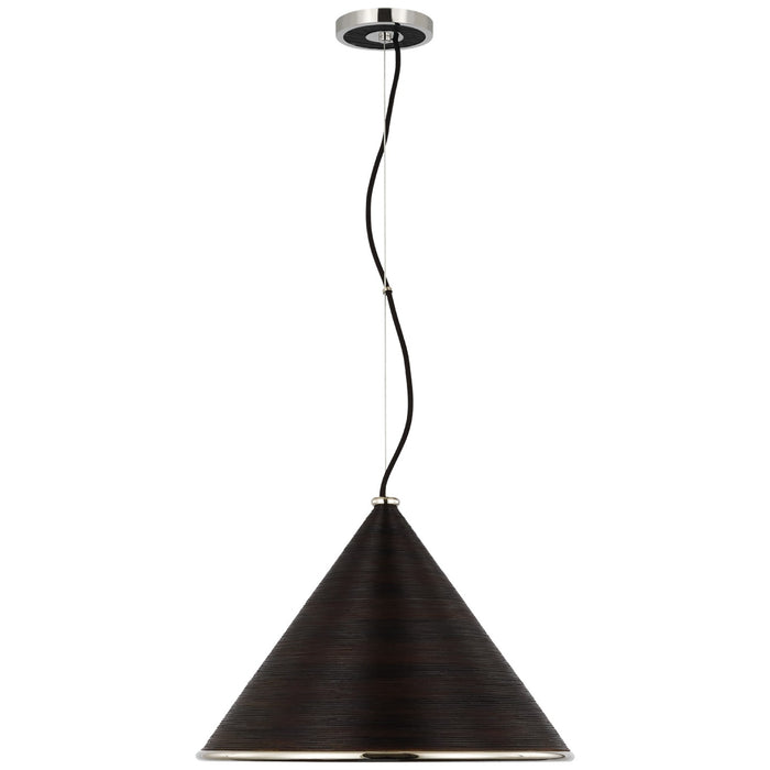 Visual Comfort Signature SK 5558PN-BRT LED Pendant, Polished Nickel and Black Rattan