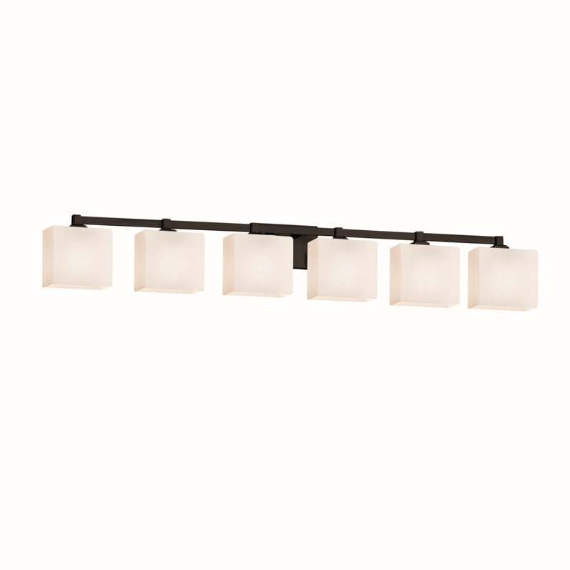 Justice Designs FSN-8436-55-OPAL-MBLK Six Light Bath Bar, Matte Black