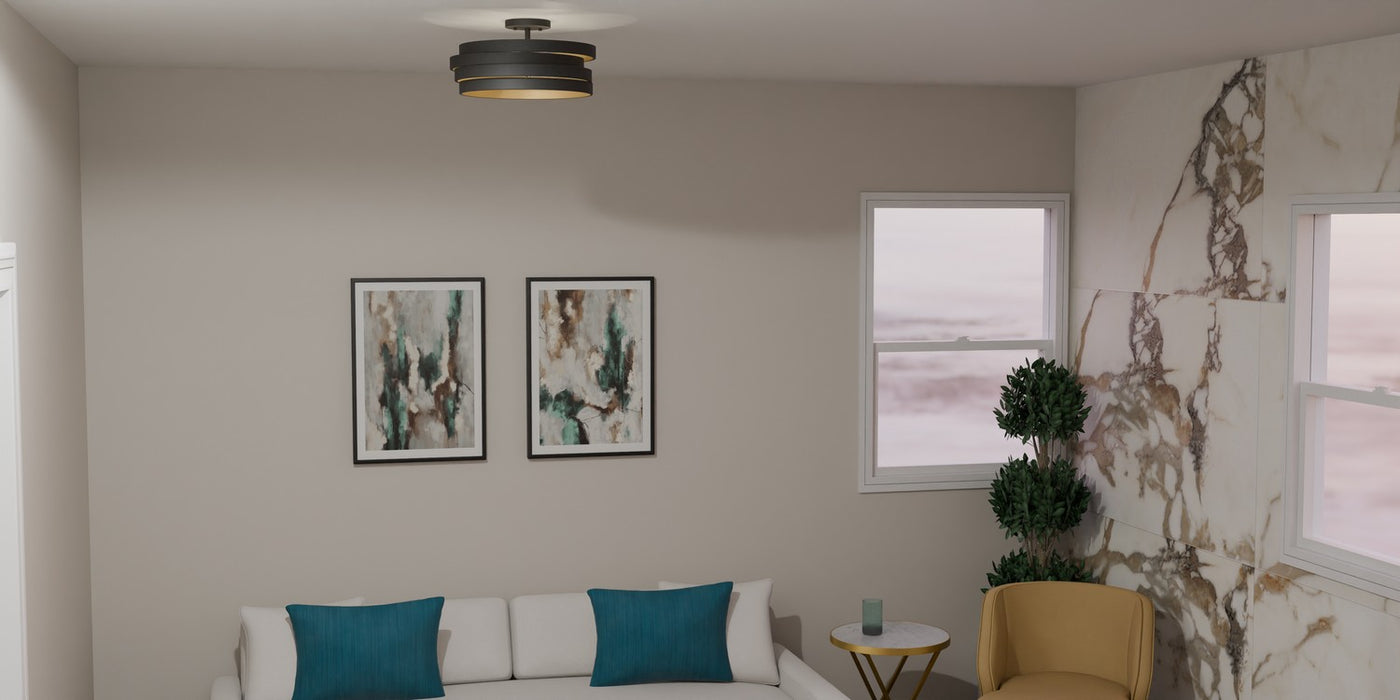 Quoizel QSF6223MBK Three Light Semi Flush Mount, Matte Black