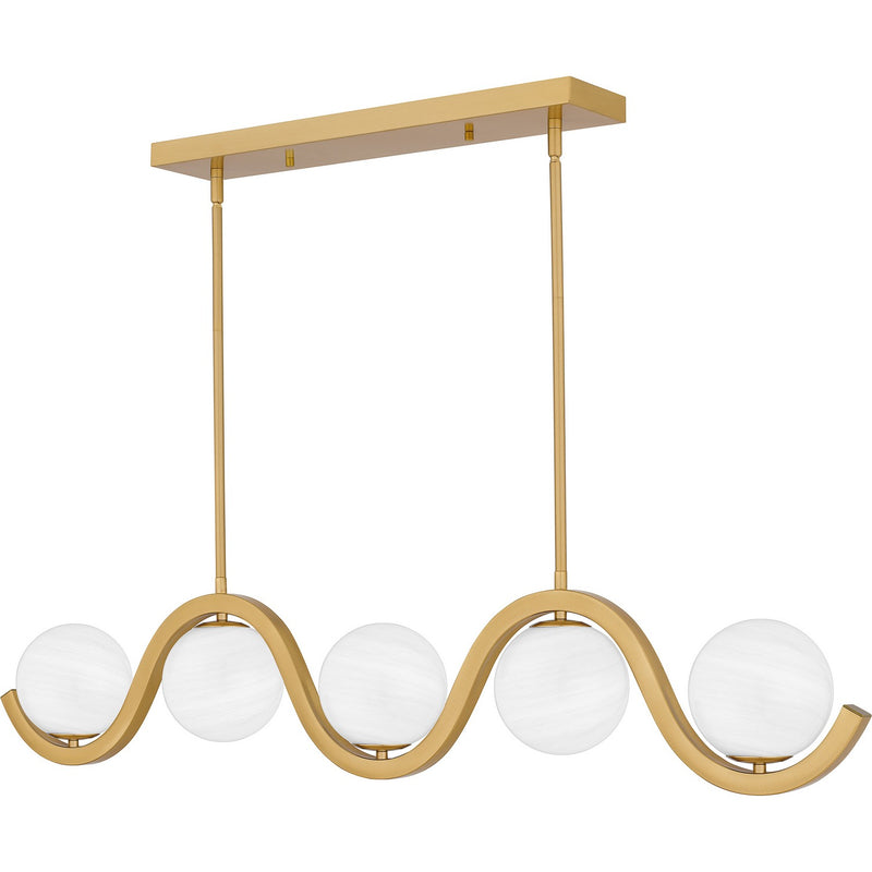 Quoizel SRI551AB Five Light Linear Chandelier, Aged Brass