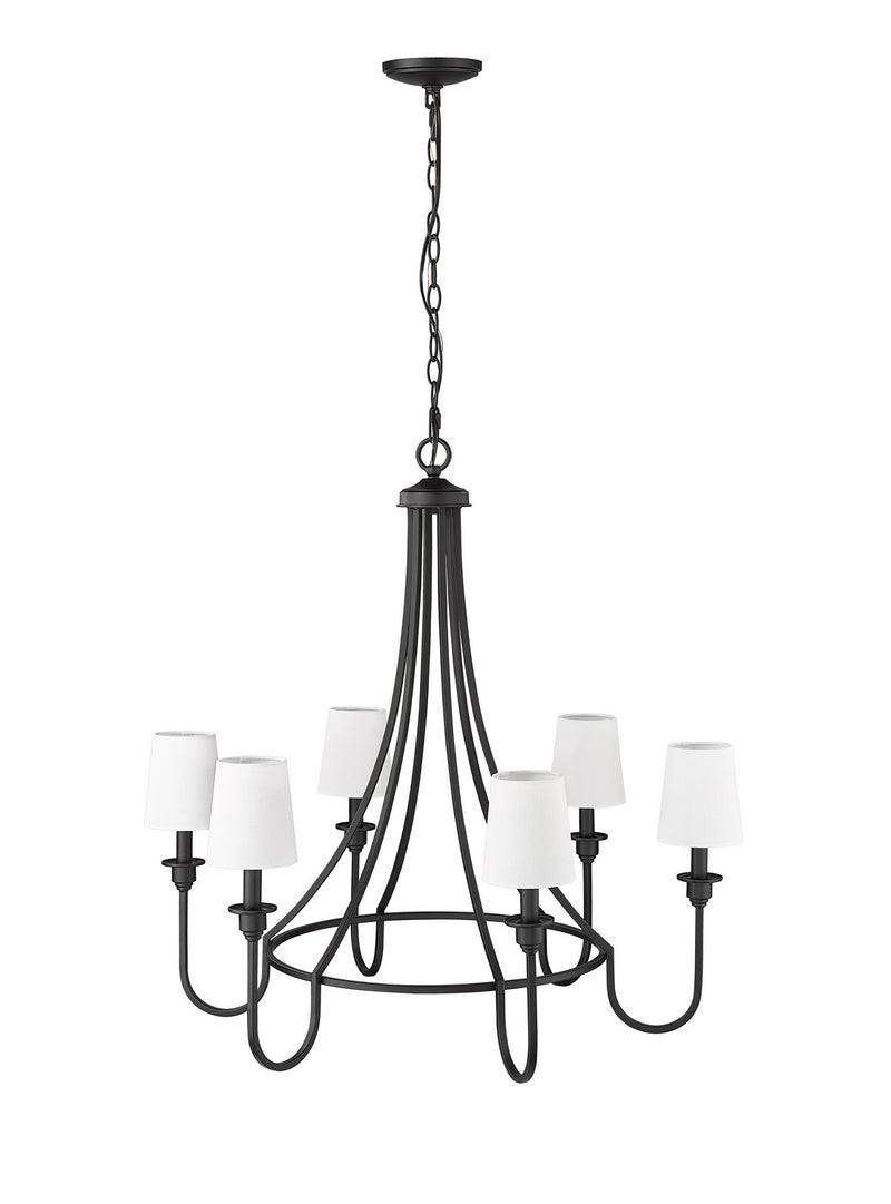 Millennium 12206-MB Six Light Chandelier, Matte Black