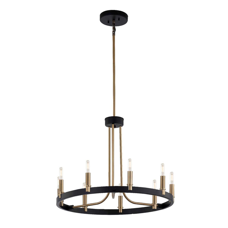 Justice Designs NSH-8043-MBBR Nine Light Chandelier, Matte Black w/ Brass