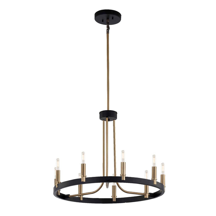 Justice Designs NSH-8043-MBBR Nine Light Chandelier, Matte Black w/ Brass