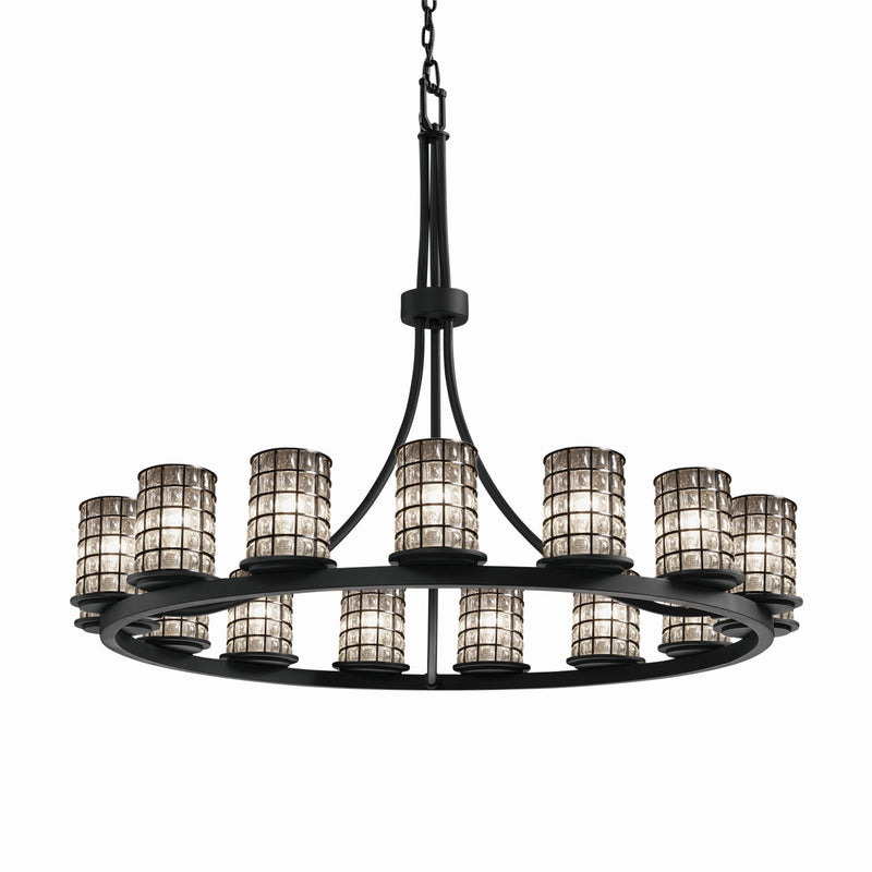 Justice Designs WGL-8715-10-GRCB-MBLK 15 Light Chandelier, Matte Black