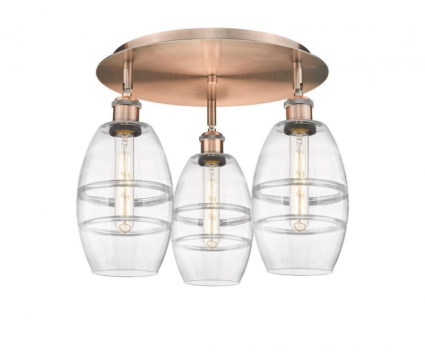 Innovations 516-3C-AC-G557-6CL Three Light Flush Mount, Antique Copper