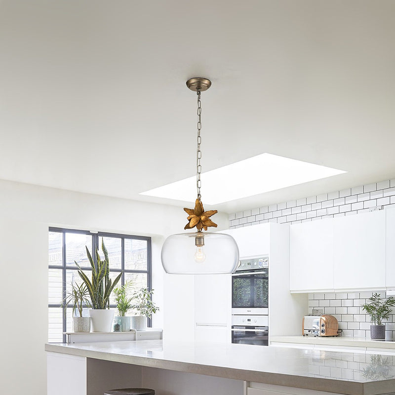 Lucas + McKearn PD1005G-1 One Light Pendant, Gold Leaf/Silver Leaf