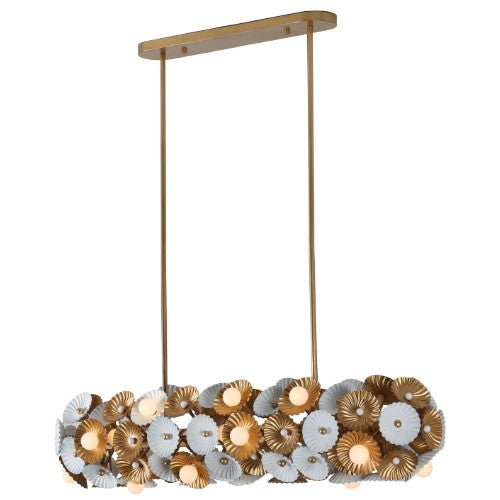 Kalco 520361WVB 24 Light Island Pendant, White and Vintage Brass