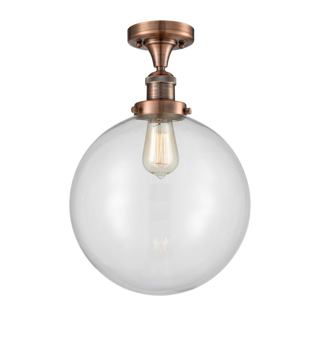 Innovations 517-1CH-AC-G202-12 One Light Semi-Flush Mount, Antique Copper