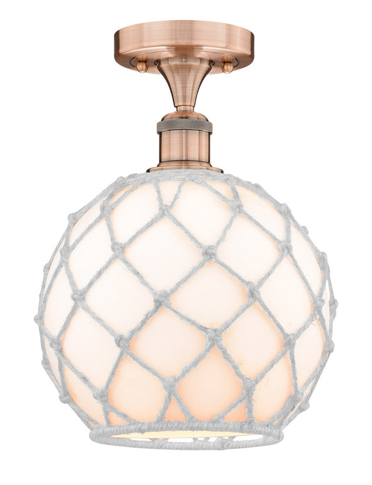 Innovations 616-1F-AC-G121-10RW One Light Semi-Flush Mount, Antique Copper