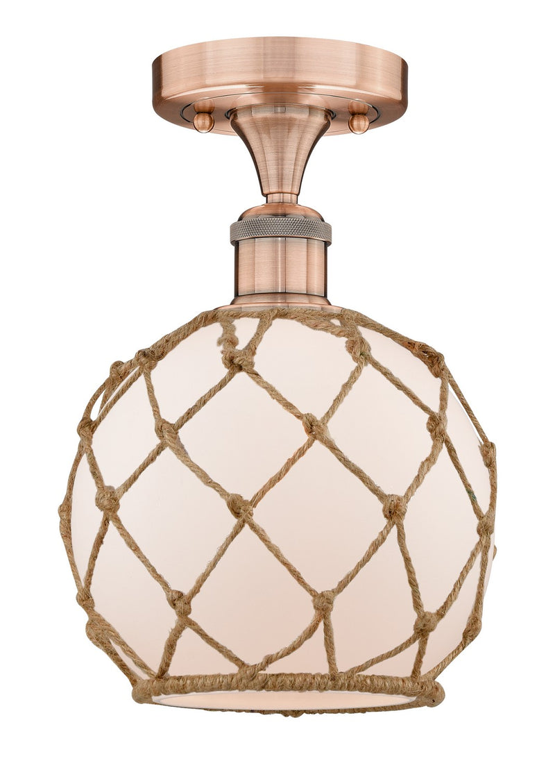 Innovations 616-1F-AC-G121-8RB One Light Semi-Flush Mount, Antique Copper