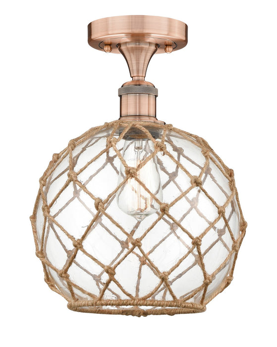 Innovations 616-1F-AC-G122-10RB One Light Semi-Flush Mount, Antique Copper