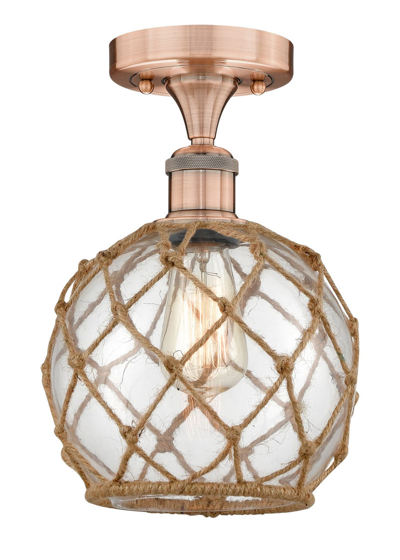 Innovations 616-1F-AC-G122-8RB One Light Semi-Flush Mount, Antique Copper