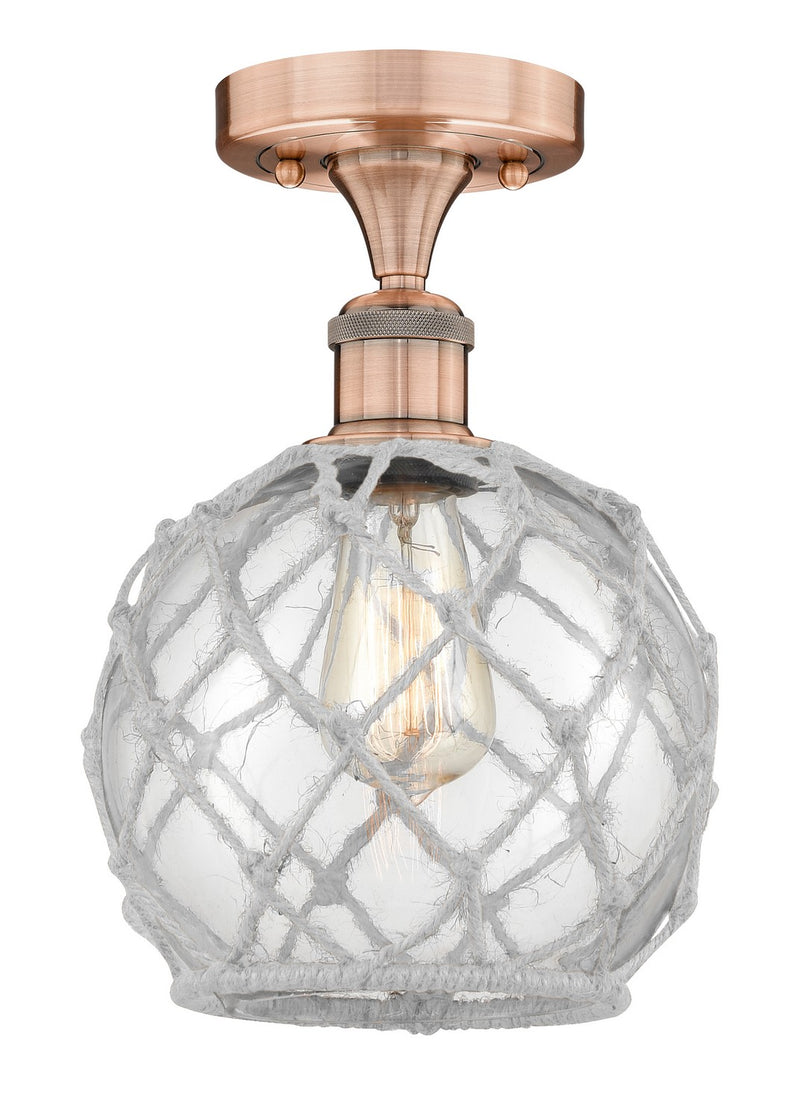 Innovations 616-1F-AC-G122-8RW One Light Semi-Flush Mount, Antique Copper