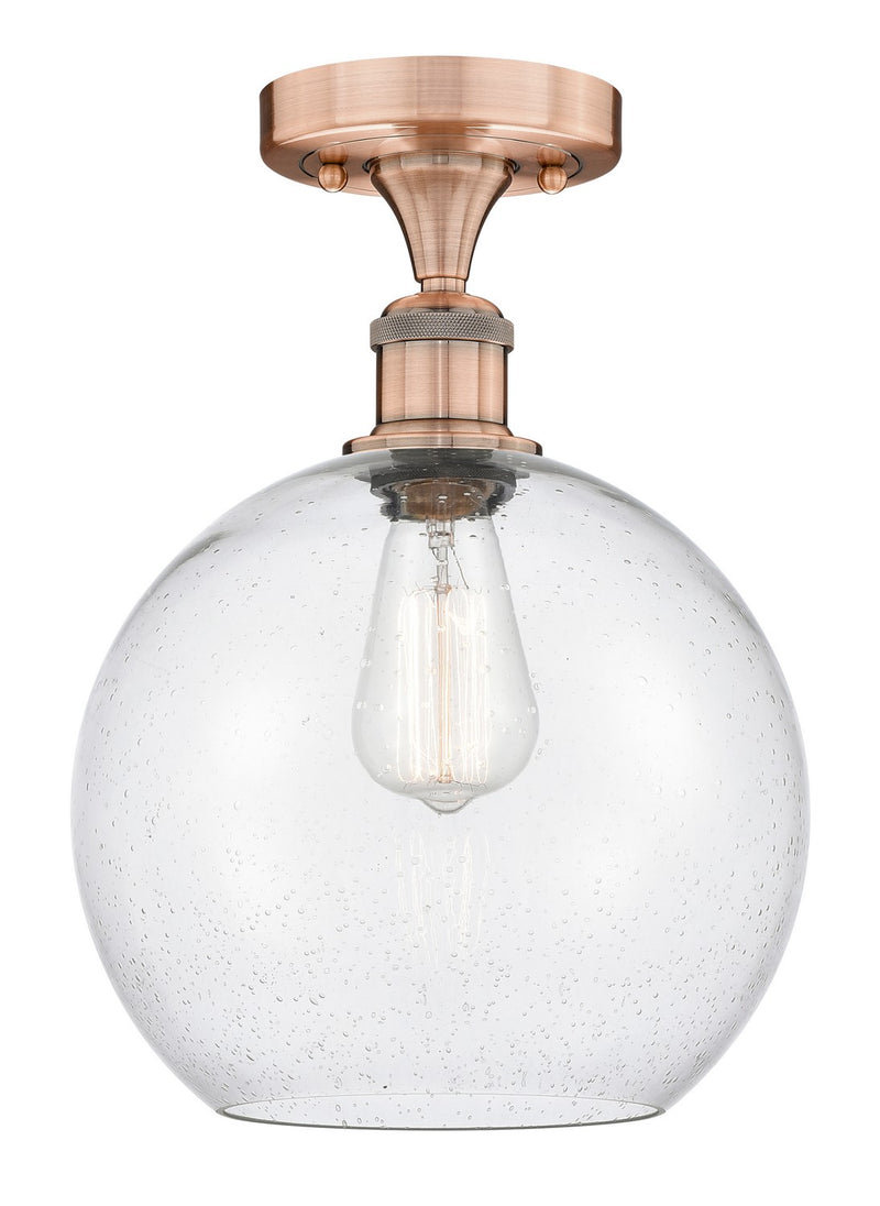 Innovations 616-1F-AC-G124-10 One Light Semi-Flush Mount, Antique Copper