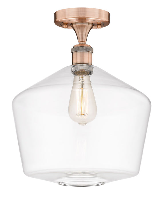 Innovations 616-1F-AC-G652-12 One Light Semi-Flush Mount, Antique Copper