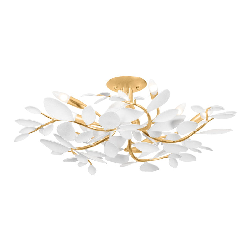 Hudson Valley 2232-VGL/WP Ten Light Semi Flush Mount, Vintage Gold Leaf/ White Plaster