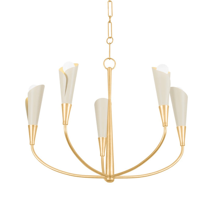 Hudson Valley 3155-VGL/SSD Five Light Chandelier, Vintage Gold Leaf/Soft Sand