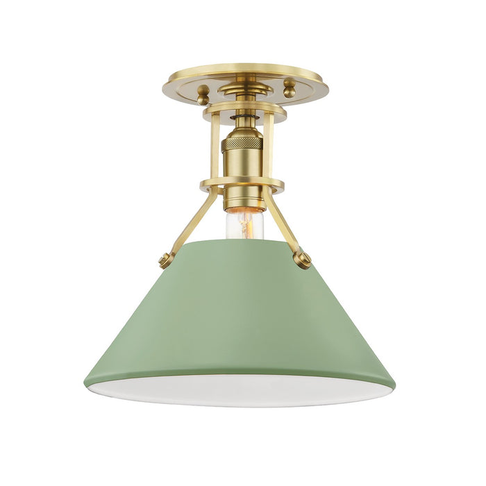 Hudson Valley MDS353-AGB/LFG One Light Semi Flush Mount, Aged Brass/Leaf Green Combo