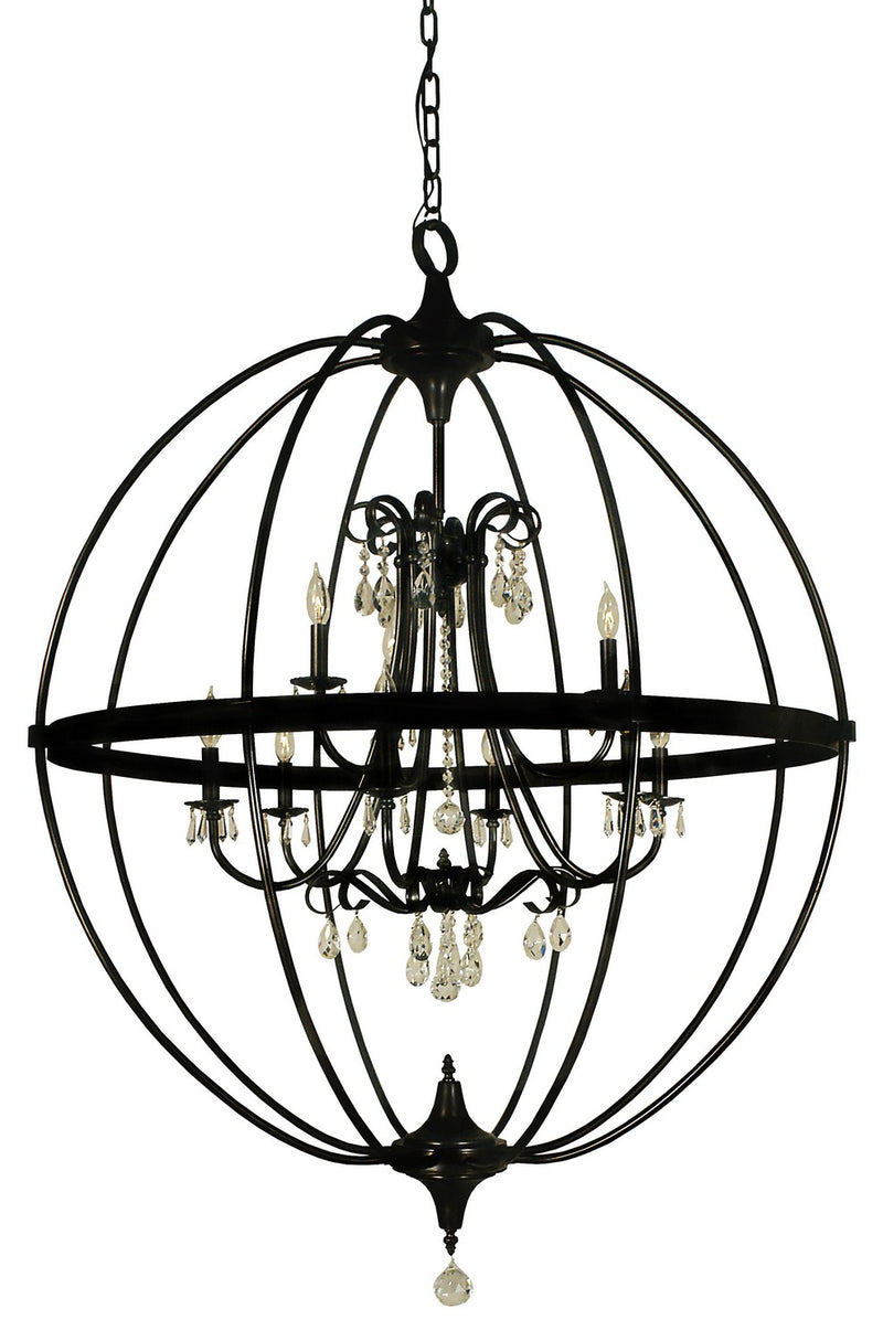 Framburg 1070 MBLACK Nine Light Foyer Chandelier, Matte Black