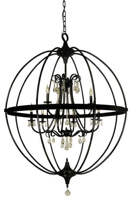 Framburg 1070 MBLACK Nine Light Foyer Chandelier, Matte Black