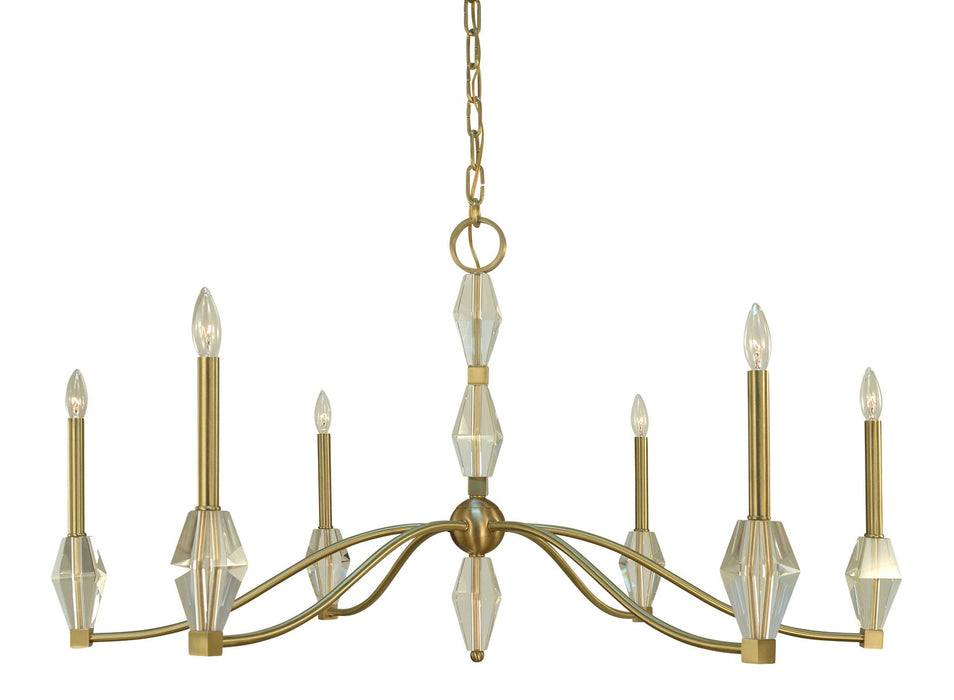Framburg 5660 BR Six Light Chandelier, Brushed Brass