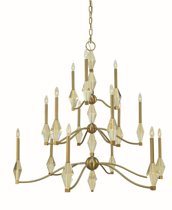 Framburg 5668 BR 15 Light Chandelier, Brushed Brass