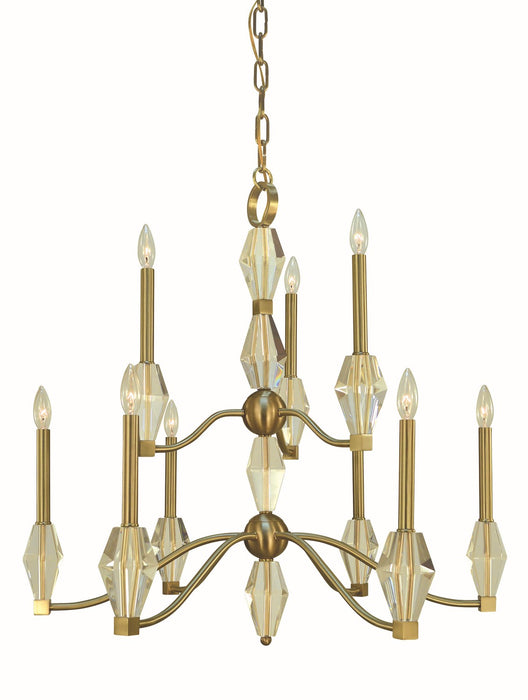 Framburg 5669 BR Nine Light Chandelier, Brushed Brass