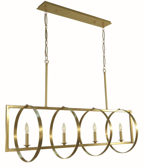 Framburg 5864 BR Four Light Island Chandelier, Brushed Brass