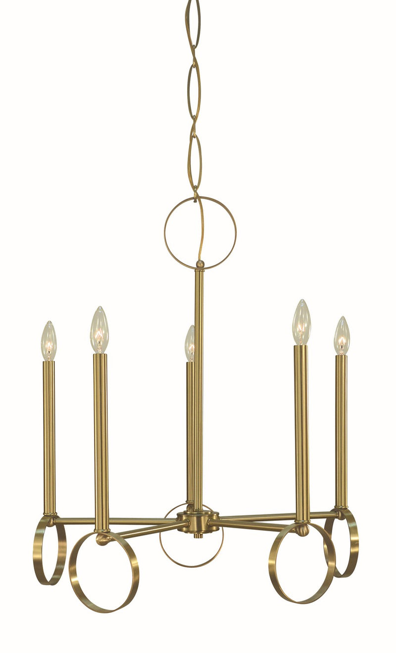 Framburg 5865 BR Five Light Chandelier, Brushed Brass