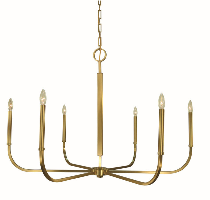 Framburg 5874 BR Six Light Chandelier, Brushed Brass