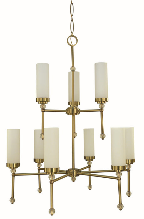 Framburg 5889 BR Nine Light Foyer Chandelier, Brushed Brass