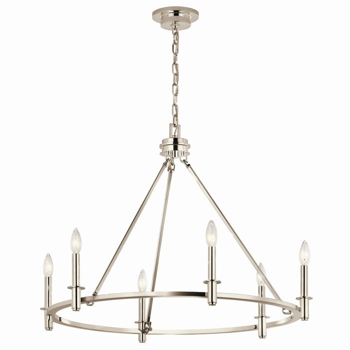 Kichler 52705PN Six Light Chandelier, Polished Nickel