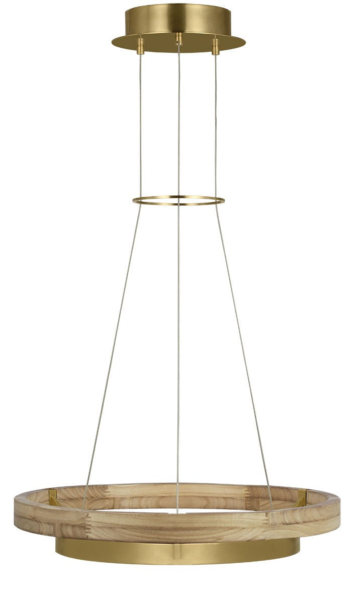 Visual Comfort Modern 700GRC24HABNO-LED930 LED Chandelier, Hand Rubbed Antique Brass/Natural Oak