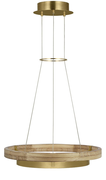 Visual Comfort Modern 700GRC24HABNO-LED930 LED Chandelier, Hand Rubbed Antique Brass/Natural Oak