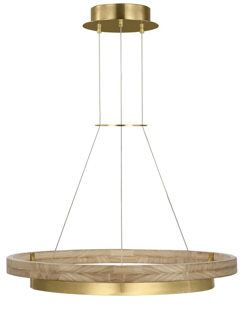 Visual Comfort Modern 700GRC30HABNO-LED930 LED Chandelier, Hand Rubbed Antique Brass/Natural Oak